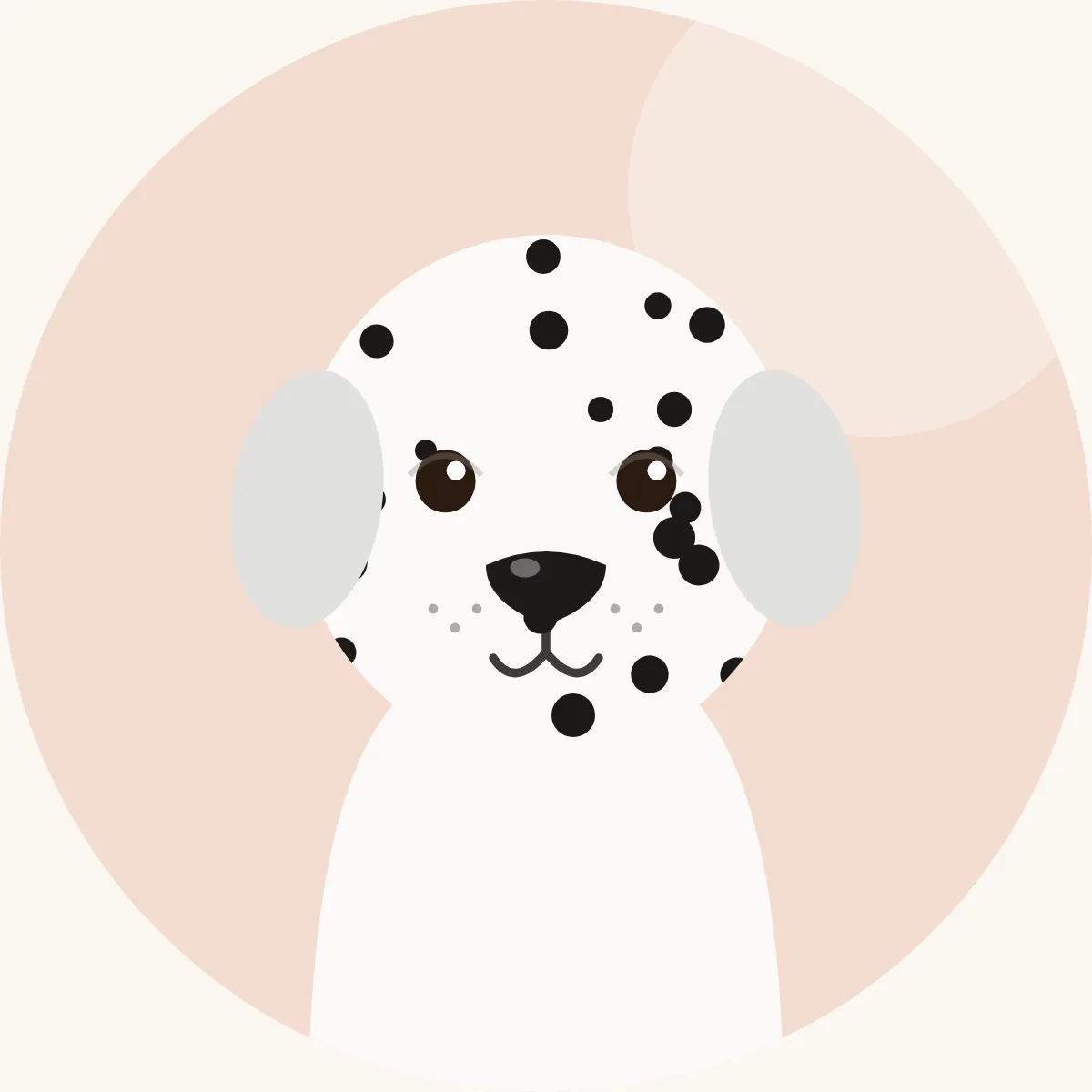 Dalmatiankoira – piirroskuva rodun tyypillisestä ulkonäöstä (valkoinen mustin tai maksanruskein pilkuin)