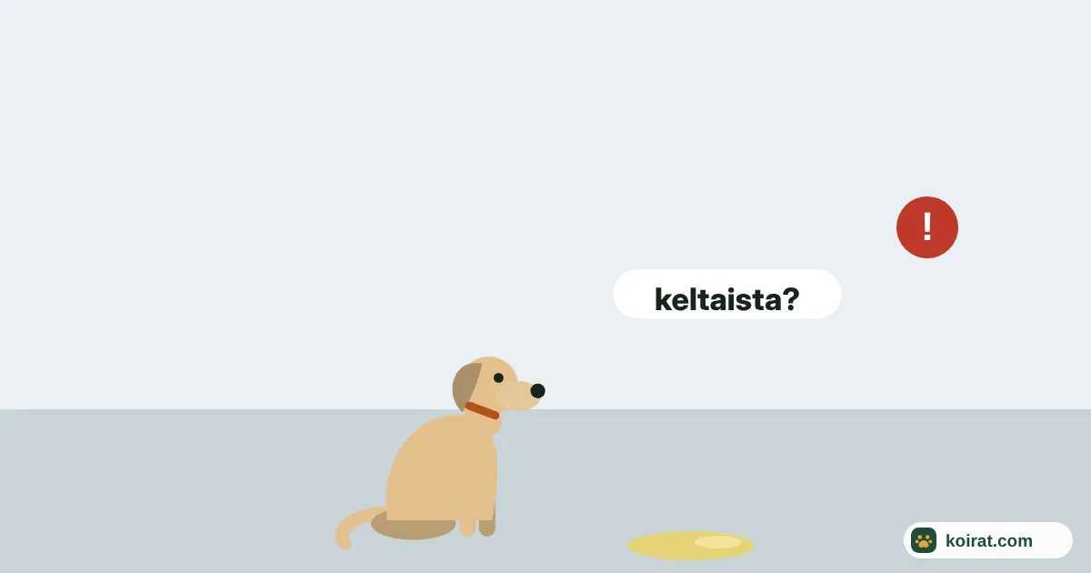 Miksi koira oksentaa – koira istuu keltaisen oksennuksen vieressä